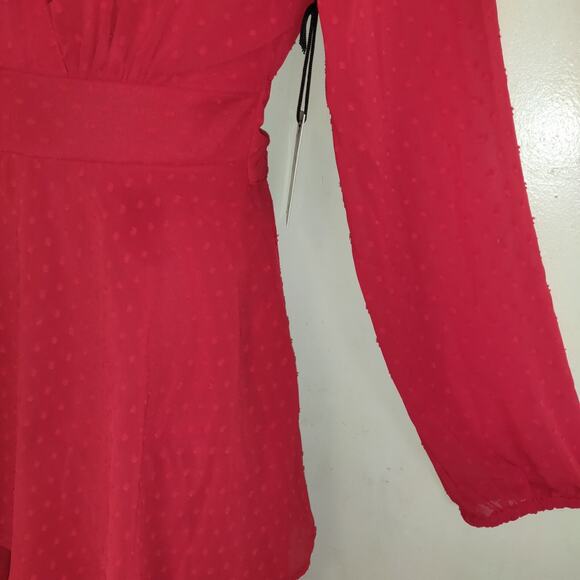 NWT Red Textured Dress SZ L JAPNA FLOWY Chiffon Cruise BOHO Swing Ruffle Large - Picture 3 of 16